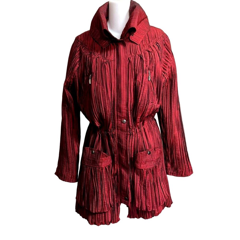 UBU‎ Crinkled Pleated Lightweight jacket in Dark Red Boho Retro M